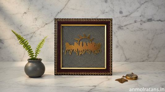 Horses on Raw Pyrite Frame (Golden) Vastu