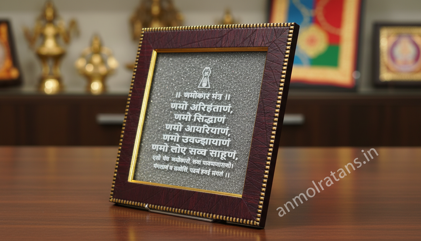 Navkar Mantra Gold Finish Frame Jain Spiritual Wall Decor