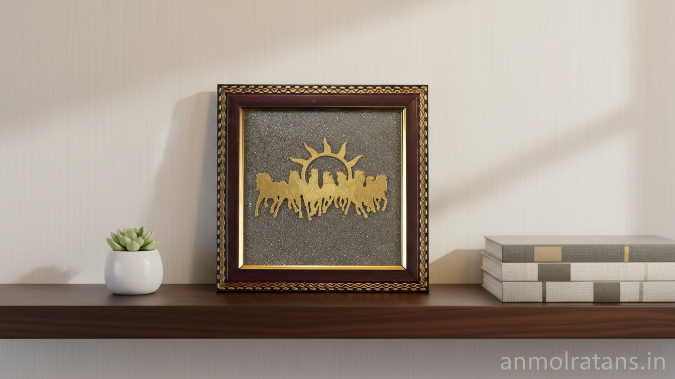 Horses on Raw Pyrite Frame (Golden) Vastu