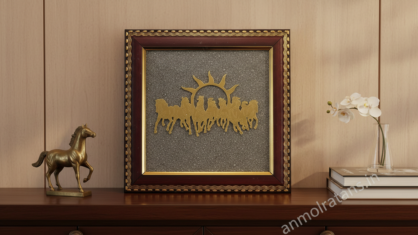 Horses on Raw Pyrite Frame (Golden) Vastu