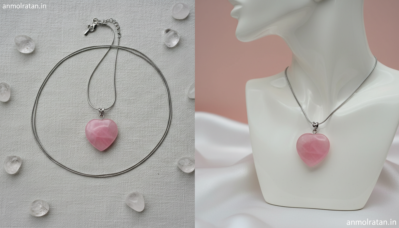Love Heart Pendant – Rose Quartz Healing Stone Necklace for Love & Emotional Balance