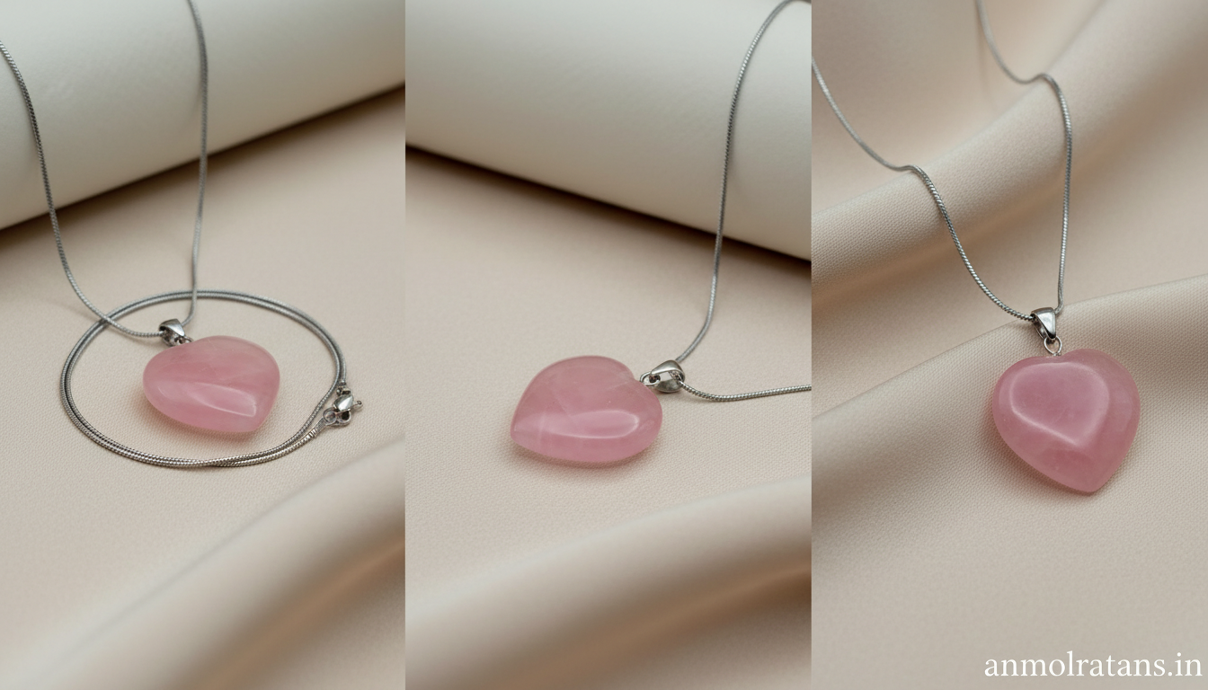 Love Heart Pendant – Rose Quartz Healing Stone Necklace for Love & Emotional Balance