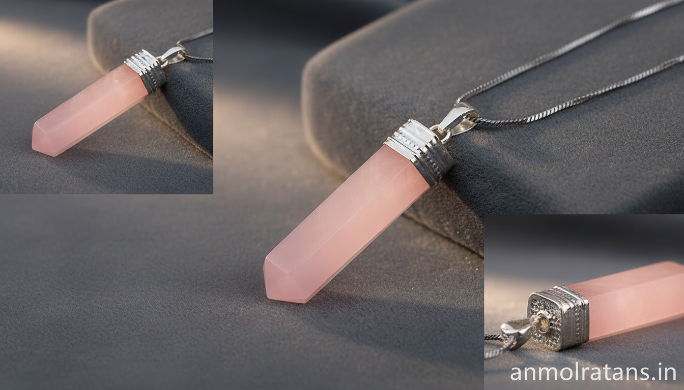 Love Attraction Rose Quartz Pencil Pendant – Healing Crystal Necklace for Love & Emotional Balance