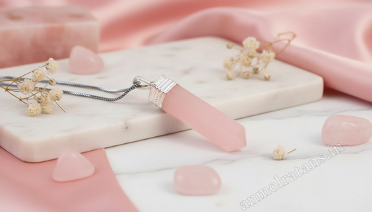 Love Attraction Rose Quartz Pencil Pendant – Healing Crystal Necklace for Love & Emotional Balance