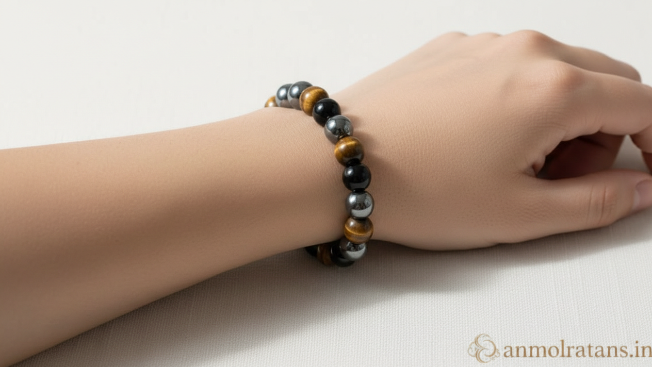 Tiger Eye Hematite & Black Onyx Bracelet for Protection, Confidence & Strength