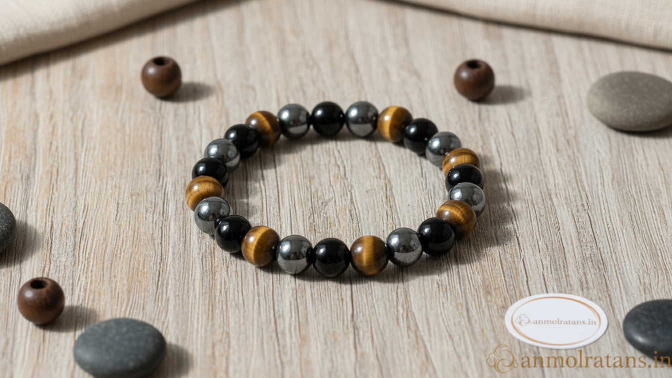 Tiger Eye Hematite & Black Onyx Bracelet for Protection, Confidence & Strength